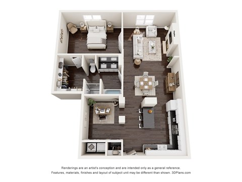 Floor plan for 1 bed, 1 bath, 1068 sqft